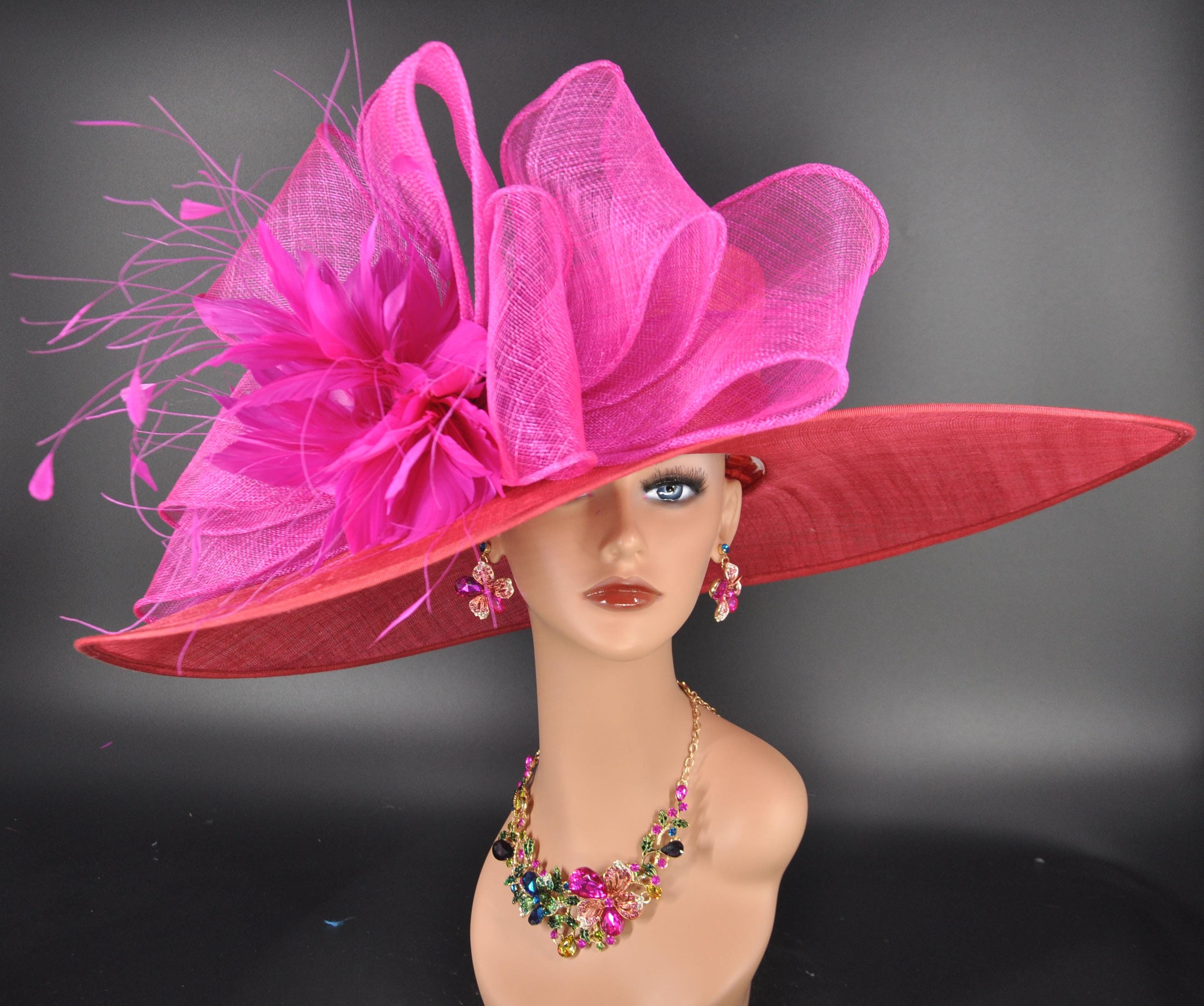 Elegant Burgundy and Pink Women\'s Hat Derby Church Tea Wide Brim M936( Blush pink Burgundy hat )High Quality Kentucky Derby  main image 2