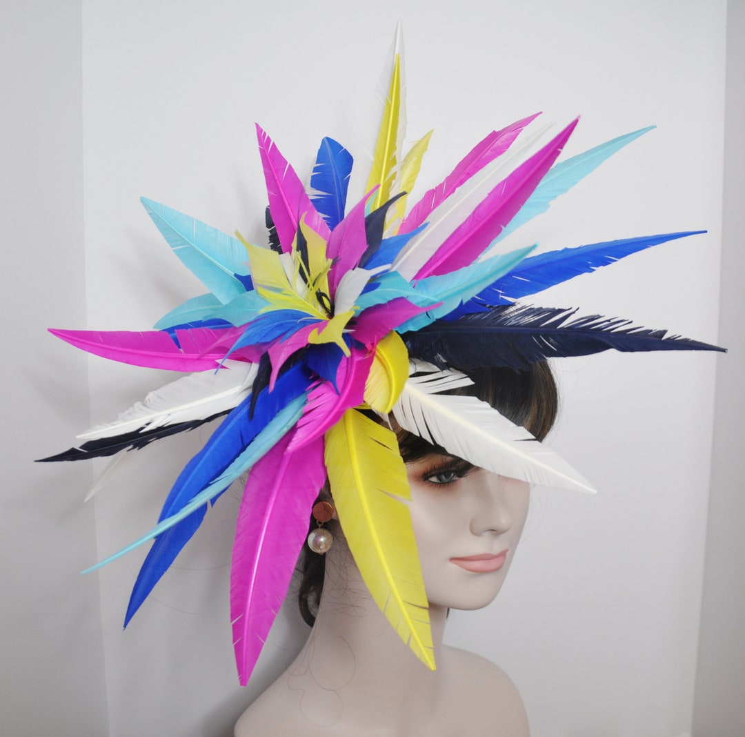 Derbycolorful Feathers Flowers Fascinator Hat on a Clip - Etsy display picture 1