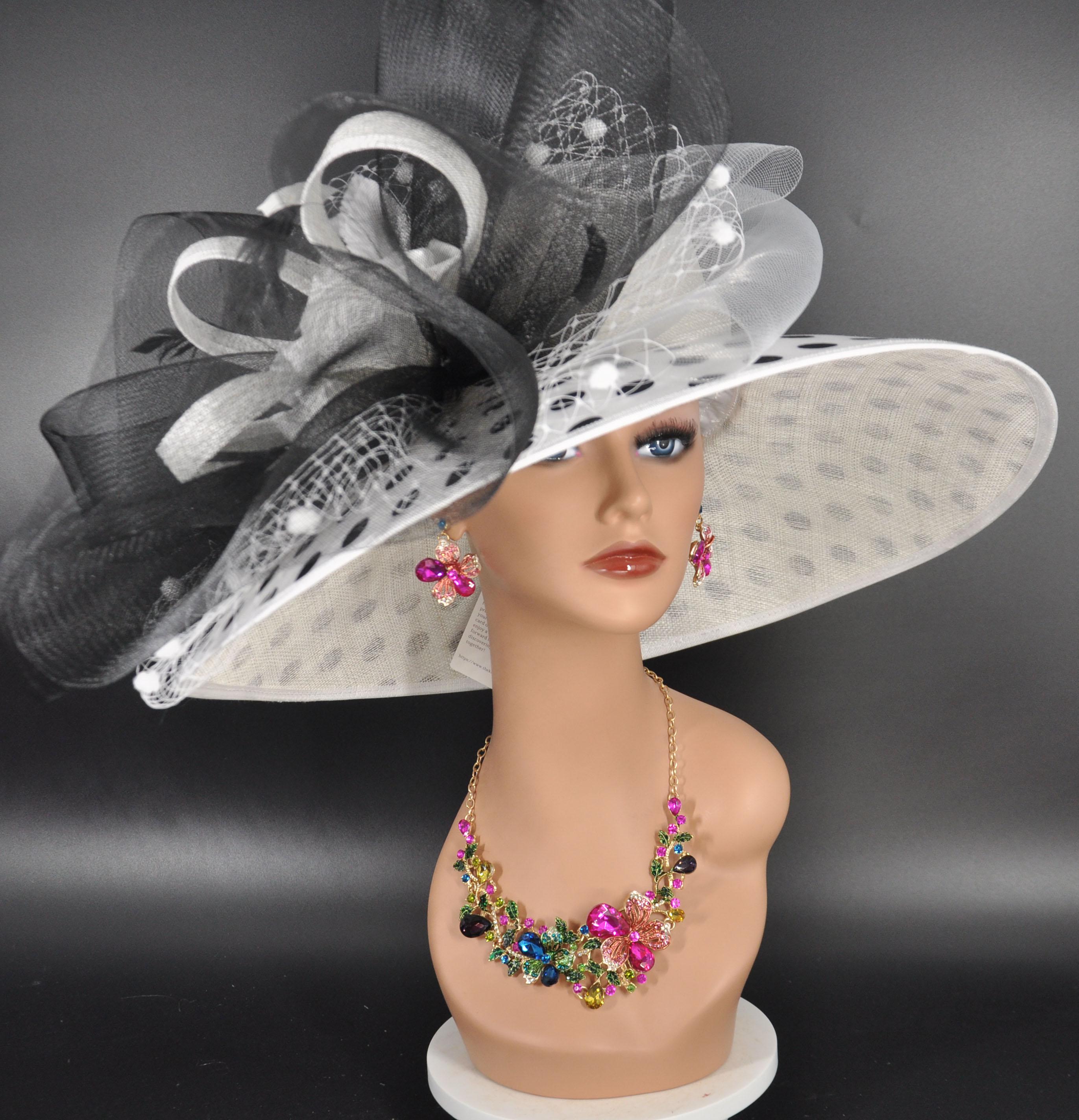 ??HOST PICK?? Kentucky Derby Church Spring Summer Black Grey Polka Dot Hat Clearance Sale!! Derby Hats for Women Polka Dot, Women main image 2
