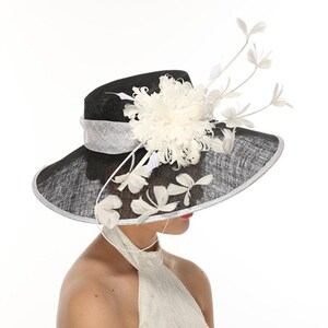 Black with White 3 Layers Kentucky Derby Hat, Church Hat, Wedding Hat, Easter Hat, Tea Party Hat zdjęcie 2