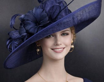 Phase Eight Blue Sinamay Fascinator Hat with Feathers Wedding Guest Tea Party Sinamay Fascinator Royal Blue Fascinator Hat Phase Eight  main image 4