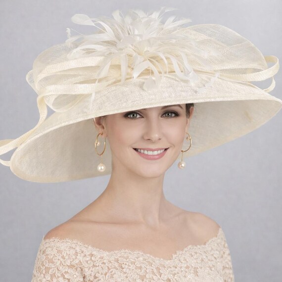 Off White Ivory Wide Brim Kentucky Derby Hat,ascot Hat for 