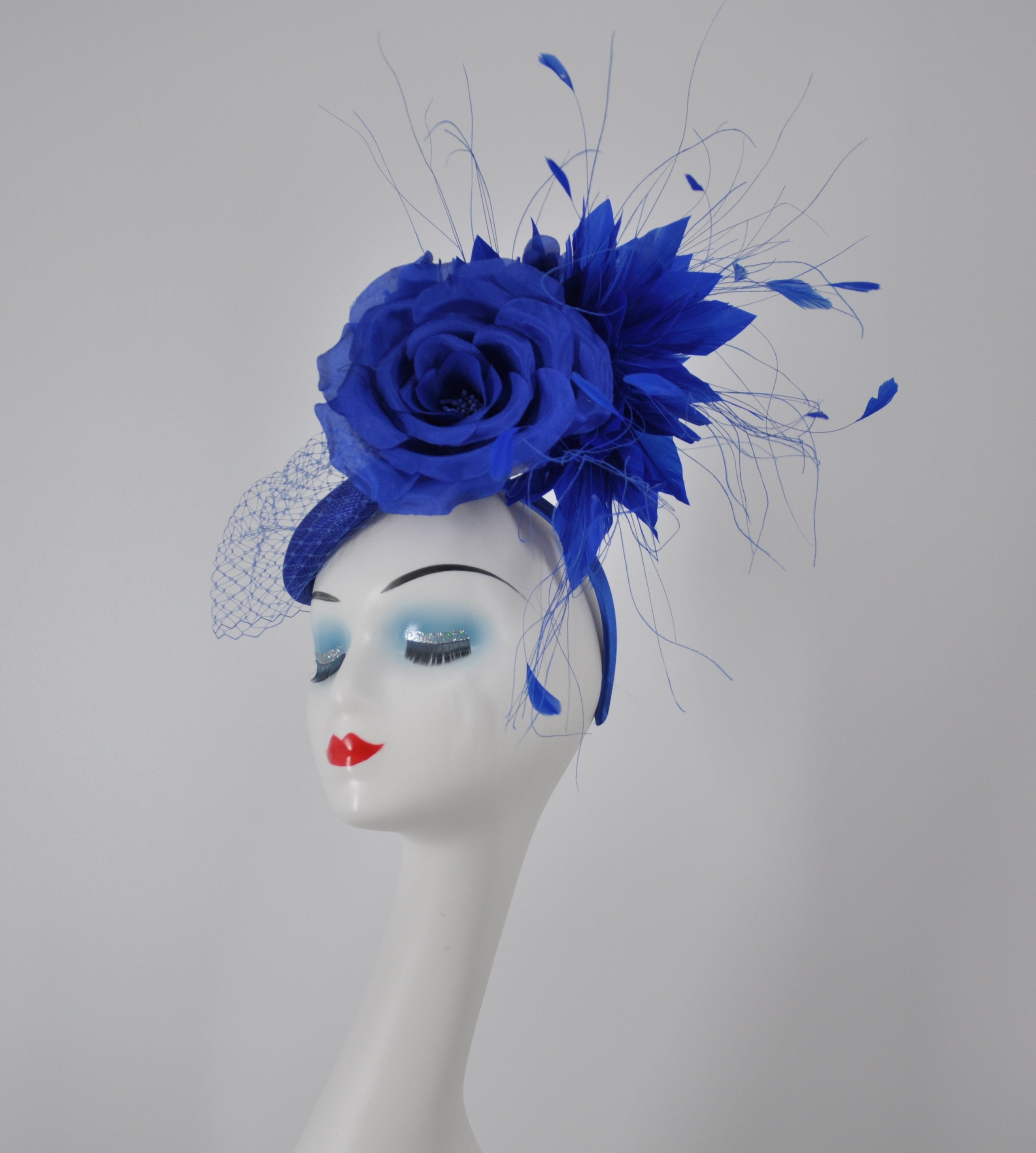 Royal Blue Sinamay Bow Bead Fascinator Hat For Women - Derby 