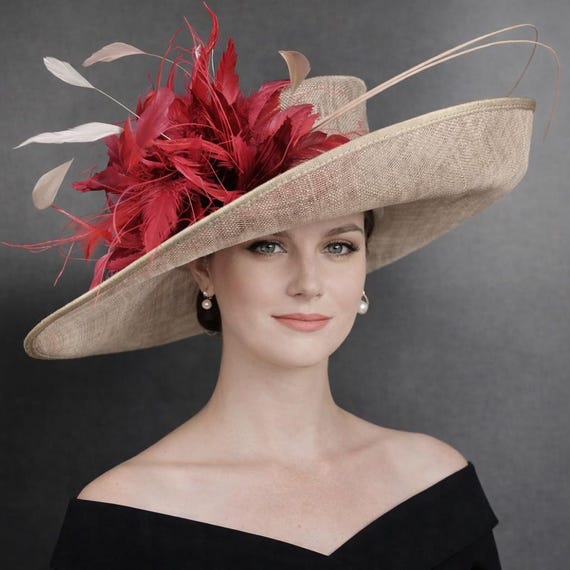 Wide Brim Kentucky Derby Hat, Ascot Hat for Wedding & Tea 