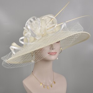 TH21009 Off White/ Cream Wide Brim Sinamay Hat Church Kentucky Derby Hat Carriage Tea Party Wedding  Royal Ascot Horse Race Oaks day hat