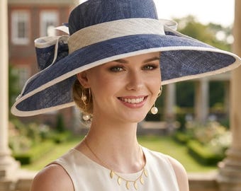 Wide Brim Gold Kentucky Derby Hat: Sheer Bow & Feather  display picture 3