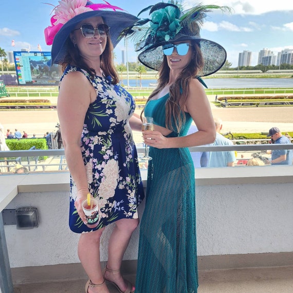 Royal Blue Peacock Feathers Wide Brim Kentucky Derby Hat  display picture 3