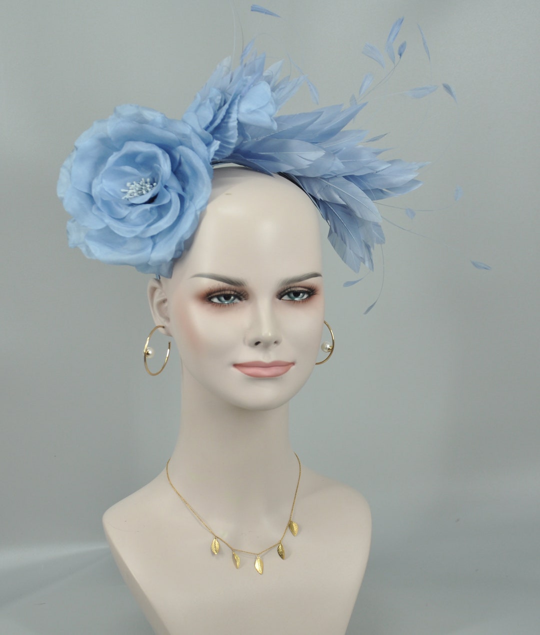 Powder Blue Silk Flower With Goose and Rooster Feather Flowers Etsy