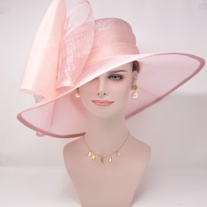 Dusty (Blush) Pink Kentucky Derby Hat, Church Hat, Wedding Hat, Easter Hat, Tea Party Hat Wide Brim Royal Ascot Horse Race Oaks day hat