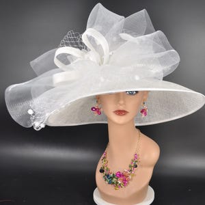 Church Kentucky Derby Hat Carriage Tea Party Wedding Wide Brim Royal Ascot Horse Race Oaks day hat White Hat