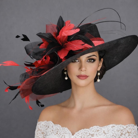 Mr. Hi’s Women\'s Black Lace Overlay Wide-Brim Dress Hat with Floral Accents Lace Wide Brim Vintage Hats for Women for sale | eBay main image 3
