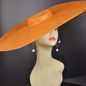 Super Wide  Brim Sinamay Fascinator  Hat for DIY Kentucky Derby Hat Millinery Supply Round Shape 23.03 Diameter, hold by elastic Orange