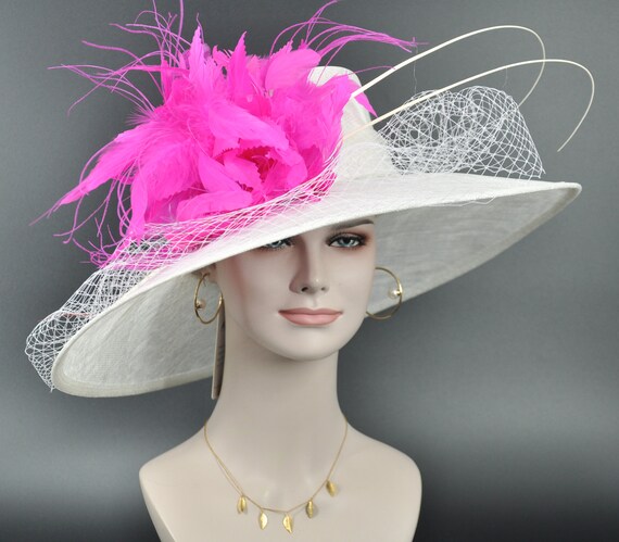 Elegant Straw Wide-Brim Hat with Pink Floral and Feather Trim FLEUR Burgundy Hat - A celebration of elegance in its purest  main image 2