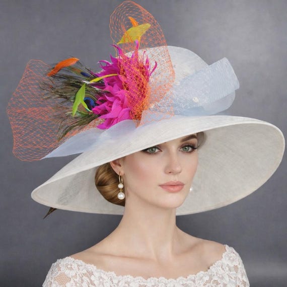 Wide Brim Sinamay Derby Hat: Feather Flower Tea Party  display picture 1