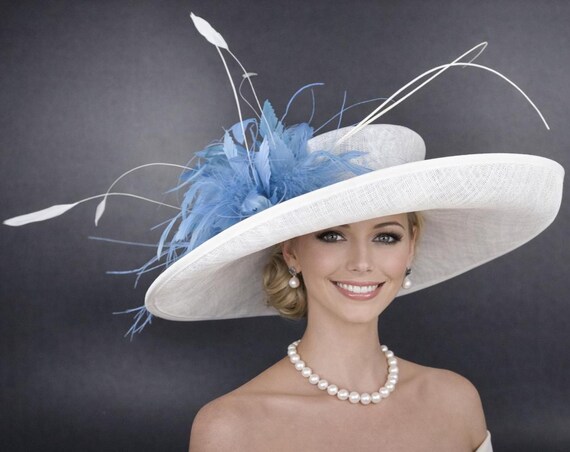 Chic Women\'s Blue and White Hat KY Derby Tea Church Formal Headwear il_fullxfull.7551354926_s79z.jpg main image 3