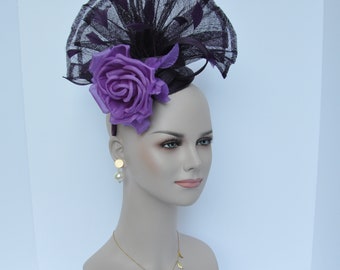 Lavender  Silk Flower with Purple  Sinamay Fascinator Hat bridal hat, royal ascot hat, kentucky derby hat, races hat