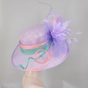 Lavender w turquoise Pink Church Kentucky Derby Hat Carriage Tea Party Wedding Royal Ascot Horse Race Oaks day hat