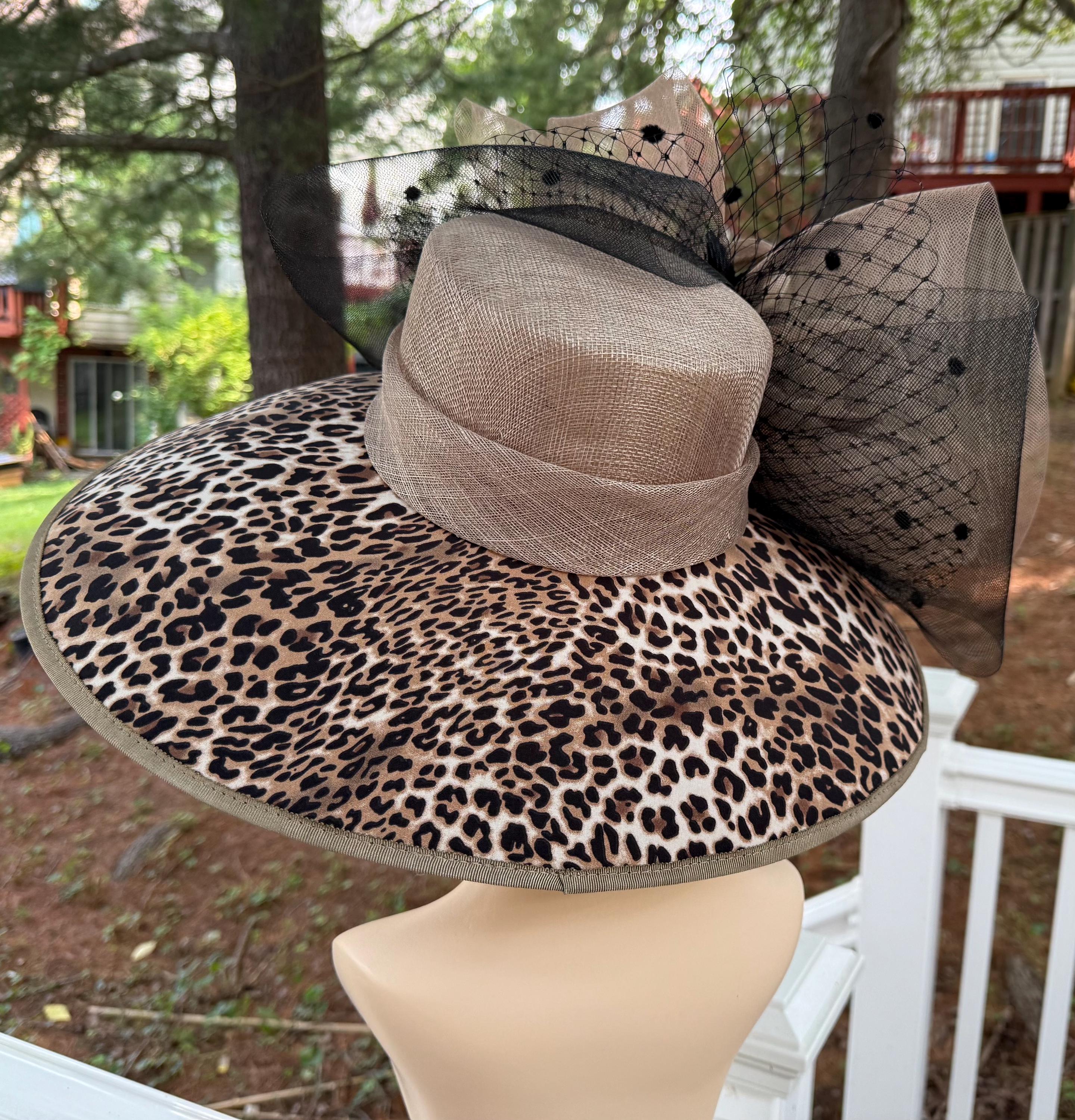Fine Millinery August Accessories Silver Black Leopard Bow Straw Dress Hat NEW Big Cat Straw Lifeguard Hat | Leopard Print Straw Hat UPF 50  main image 3
