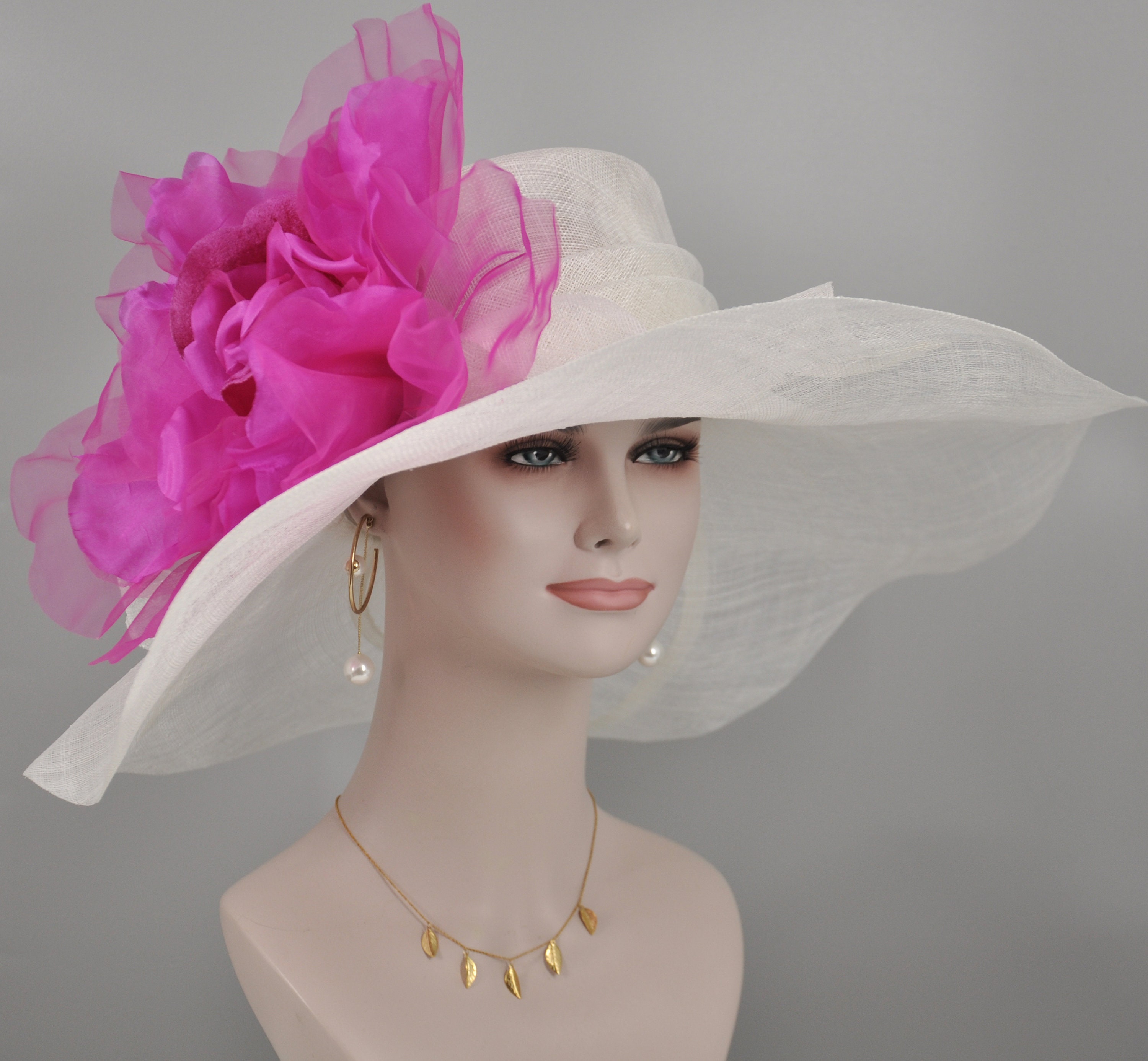 White W Fuchsia/hot Pink Jumbo Silk Flower, Kentucky Derby