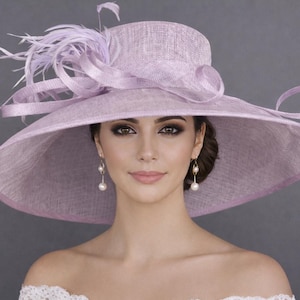 Wide Brim Kentucky Derby Hat, Ascot Hat for Wedding & Tea Party, Garden Party Hat, Mother of the Bride, Church Lilac