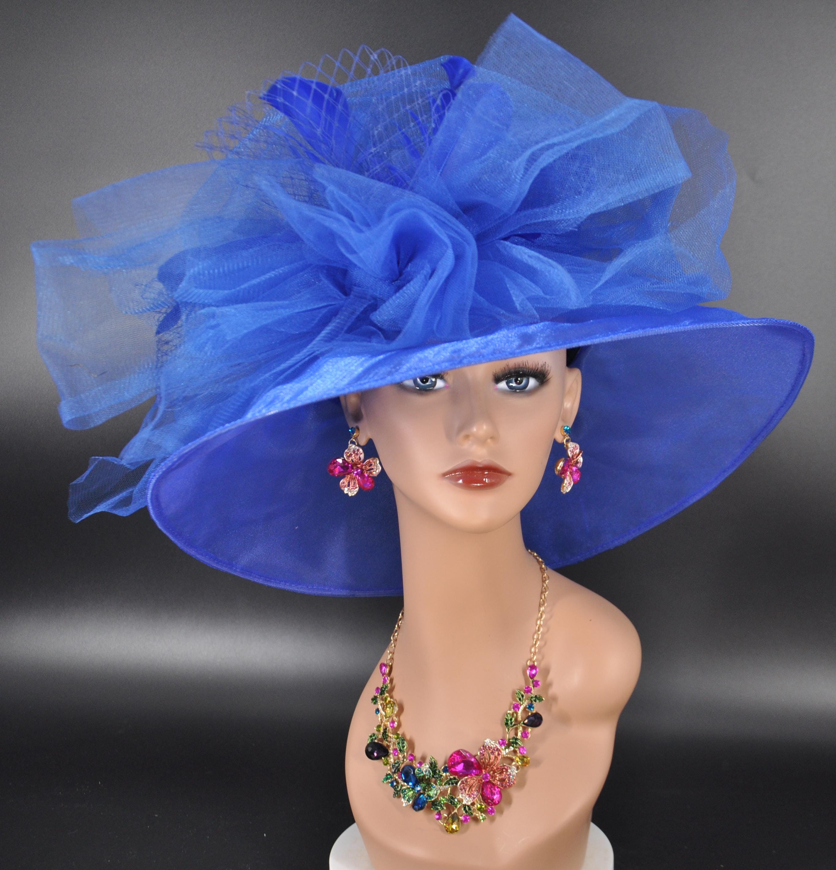 New PTAH Blue Church Kentucky Derby Wedding Party Organza Dress Hat Generic Women Kentucky Church Derby Hats Fascinators Womens  main image 4