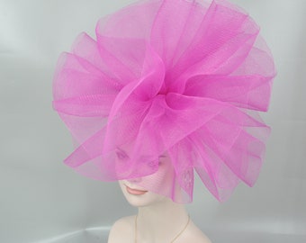 Kentucky Derby Hat Wedding crinoline Fascinator on Headband Women’s  Tea Party Hat, Church Hat, wedding hat Cocktail Hat Hot Pink