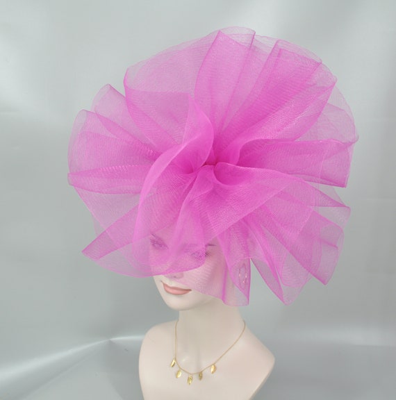 Kentucky Derby Hat Bold Hot Pink Feather Rose Fascinator Statement Netting Veil il_fullxfull.6466282625_m9e9.  main image 4