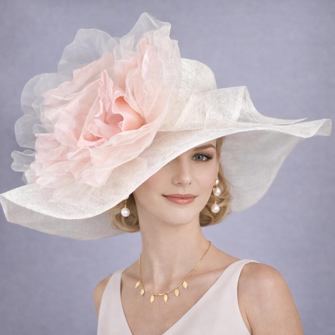 Sophisticated Ruffled Elegant Kentucky Derby or Wedding  Rose Hat. Mother’s Day Womens Elegant Church Hats Ladies Dress Wedding Organza Hat  main image 2