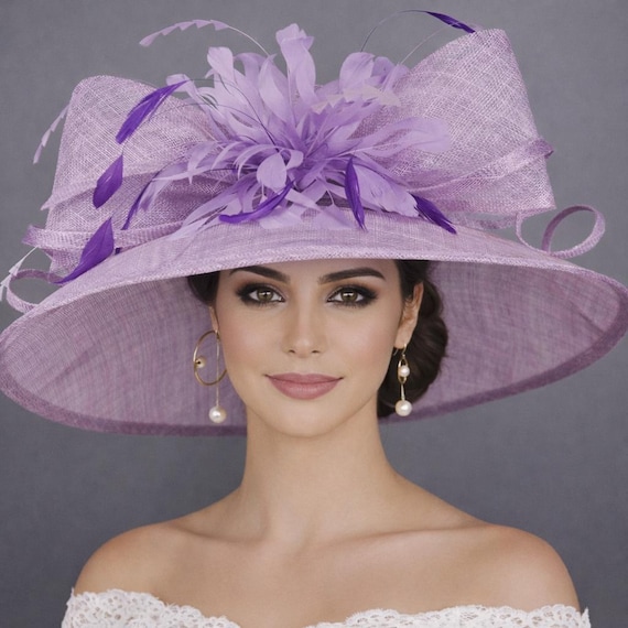 Sinamay Derby Hat with Feather Floral Clip for Wedding Tea Party Women Sinamay Fascinator Hat Floral Feather Pillbox Derby  main image 2