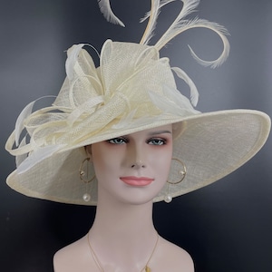 Ivory( Off White) Wide Brim Sinamay Hat, Kentucky Derby Hat, Church hat, Tea Party Hat, Custom hat, Formal Hat, Fashion Hat
