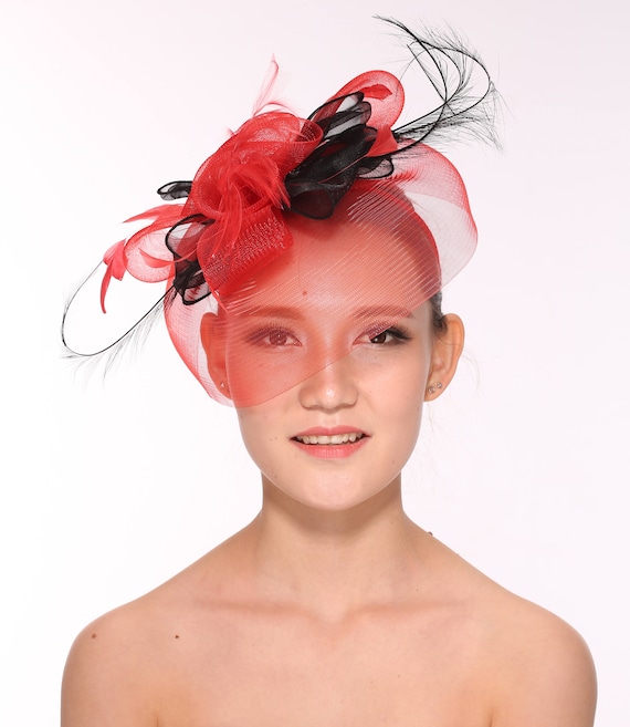 Derbywedding Feather Floral Organza Headband Fascinator Hat 