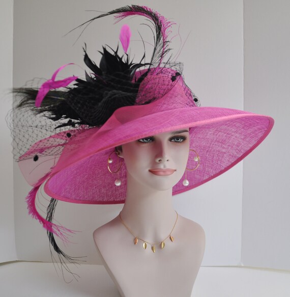 NWT Hot Pink & Black Large Kentucky Derby Hat. One Size. (Bought multiple) NWT Hot Pink & Black Large Kentucky Derby Hat. One Size  main image 2