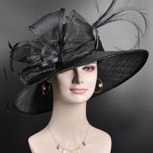 Black Wide Brim Sinamay Hat, Kentucky Derby Hat, Church hat, Tea Party Hat, Custom hat, Formal Hat, Fashion Hat