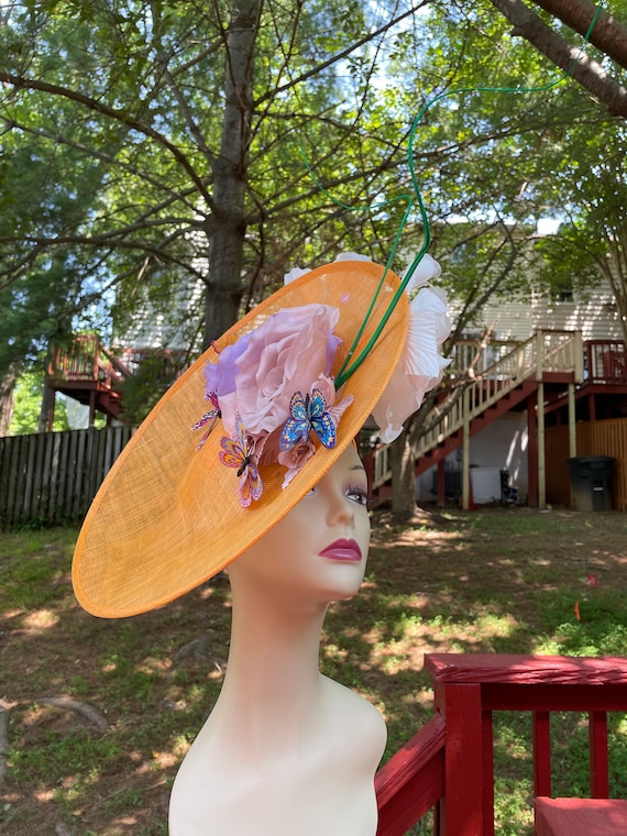 Orange Sinamay Disc Fascinator Hat With Jumbo Silk and  display picture 1