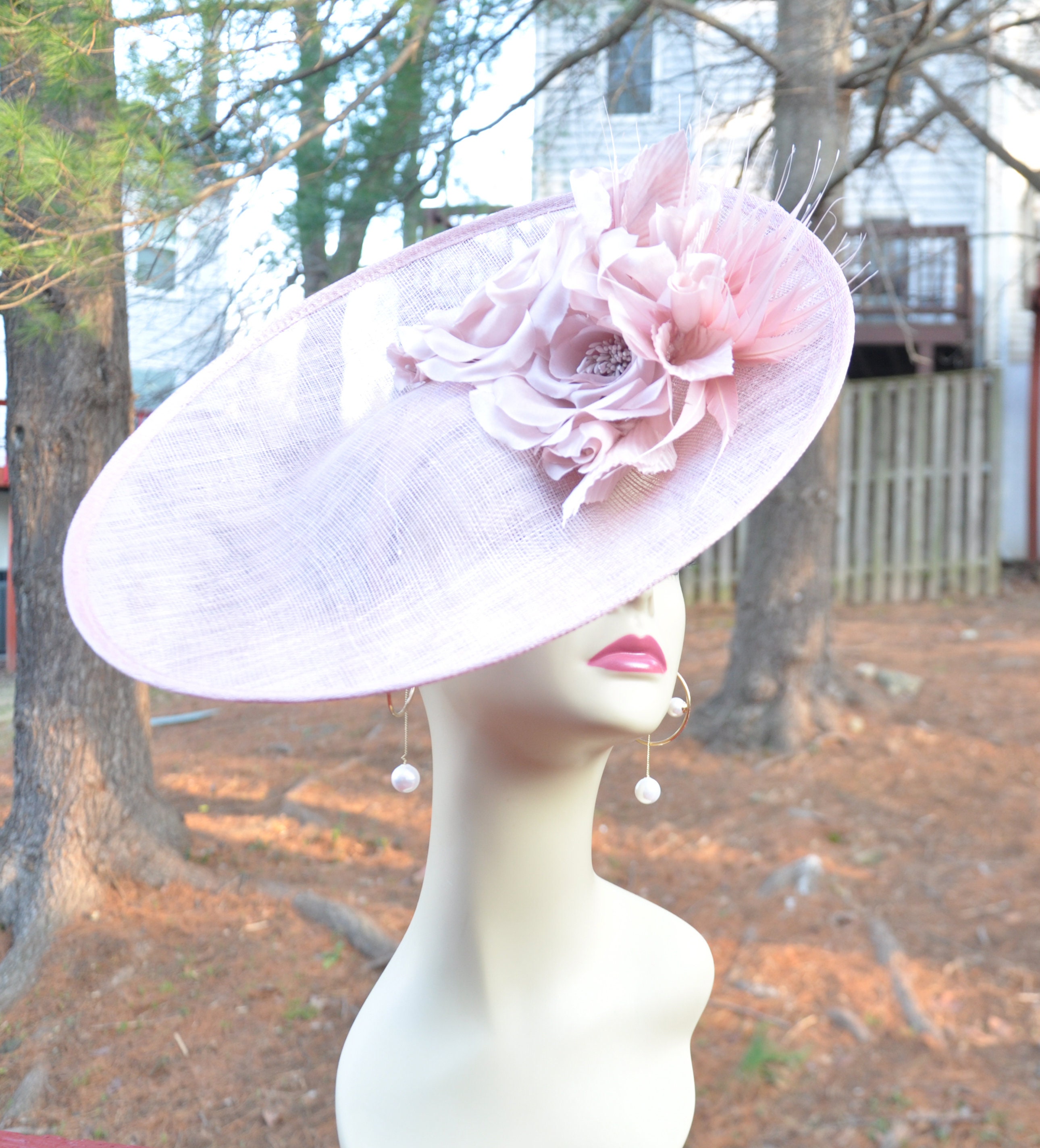 Dusty Pink Sinamay Disc Fascinator Hat 