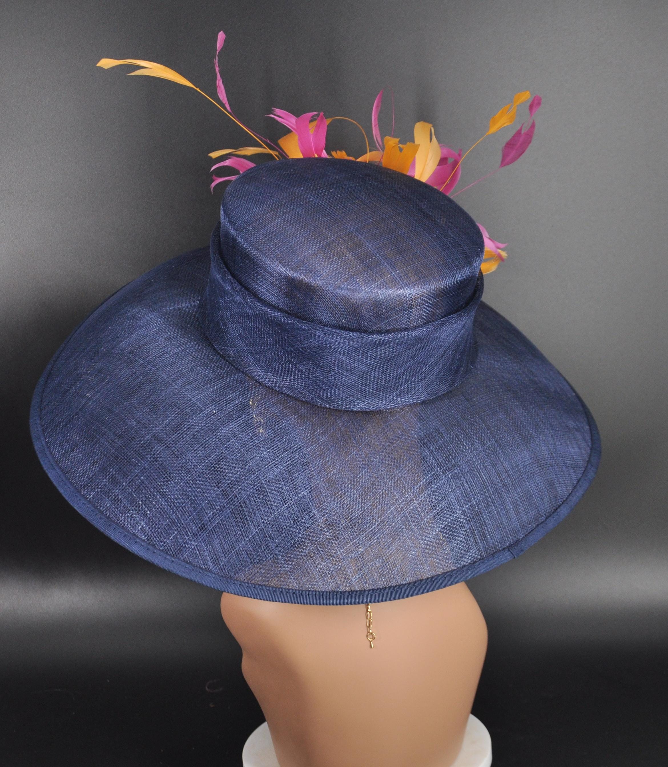 Navy Blue Orange Hot Pink Feather Flower Wide Brim Kentucky  display picture 1