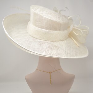 Church Kentucky Derby Hat Carriage Tea Party Wedding Wide Brim Royal Ascot Horse Race Oaks day hat Off White/Ivory image 5
