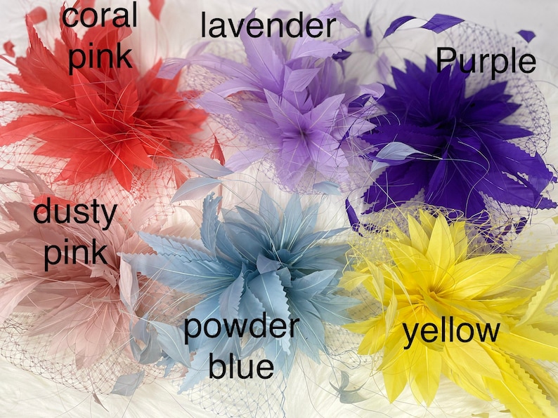 Pu&ograve; includere: Assortimento di sei fermagli per capelli a forma di fiore in vari colori, tra cui rosa corallo, lavanda, viola, rosa polvere, blu polvere e giallo.
