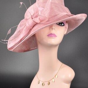 Kentucky Derby Derby Hat, Easter Day Hat,Pink Day Hat, Church, Tea Party Hat, Oaks Day Hat, Carriage Hat Sinamay Hat With  Bow and Feathers