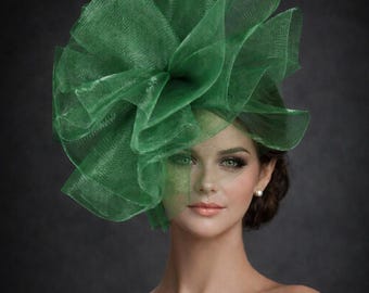 White Sage Mint Green Large Feather Statement Fascinator Hat  display picture 1