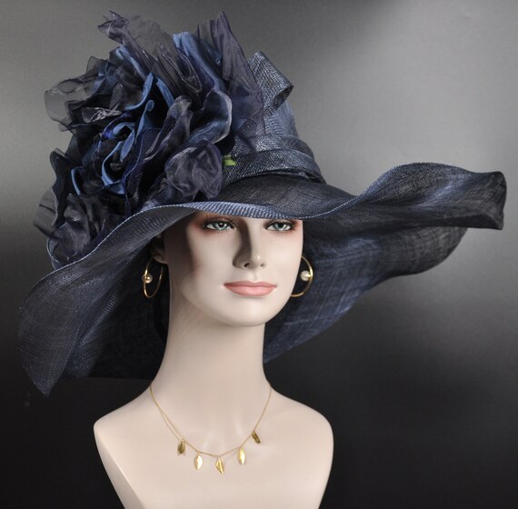 Elegant Blue Hat with Gold and Silver Accents Elegant Royal Blue and Silver Hat with Rhinestone Accents main image 2