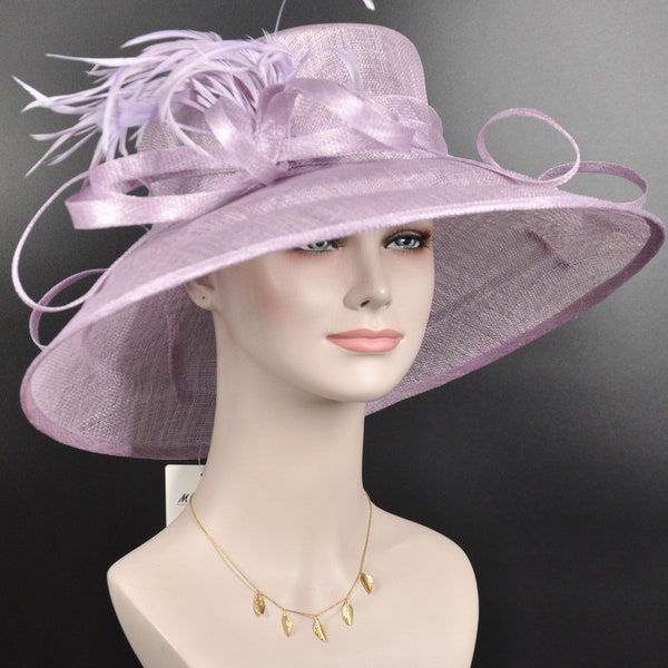 Church Kentucky Derby Hat Carriage Tea Party  Wedding Wide Brim  Royal Ascot Horse Race Oaks day hatLilac/ Lavender