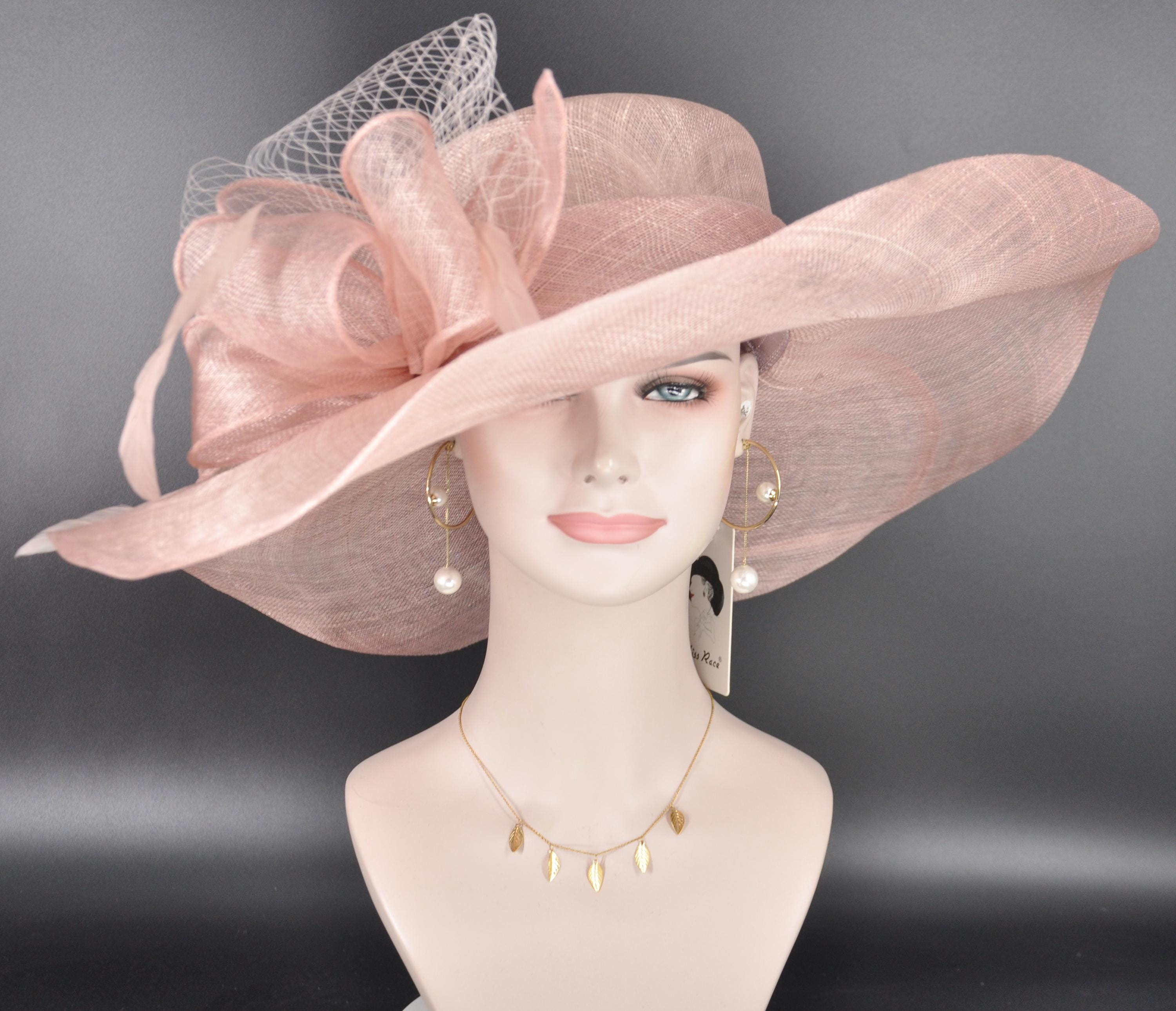 Blush Pink Dusty Pink Wide Brim Kentucky Derby Hat, Ascot  display picture 2