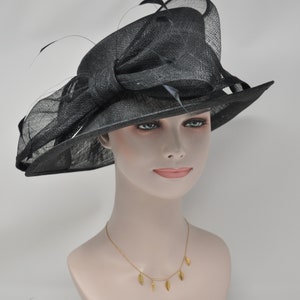 Wide Brim Kentucky Derby Floppy Sinamay Hat With Flowers  Millinery Church  Hat Black