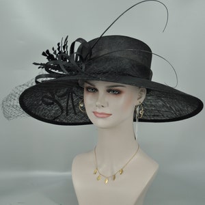 TH21009 Black Wide Brim Sinamay Hat Church Kentucky Derby Hat Carriage ...