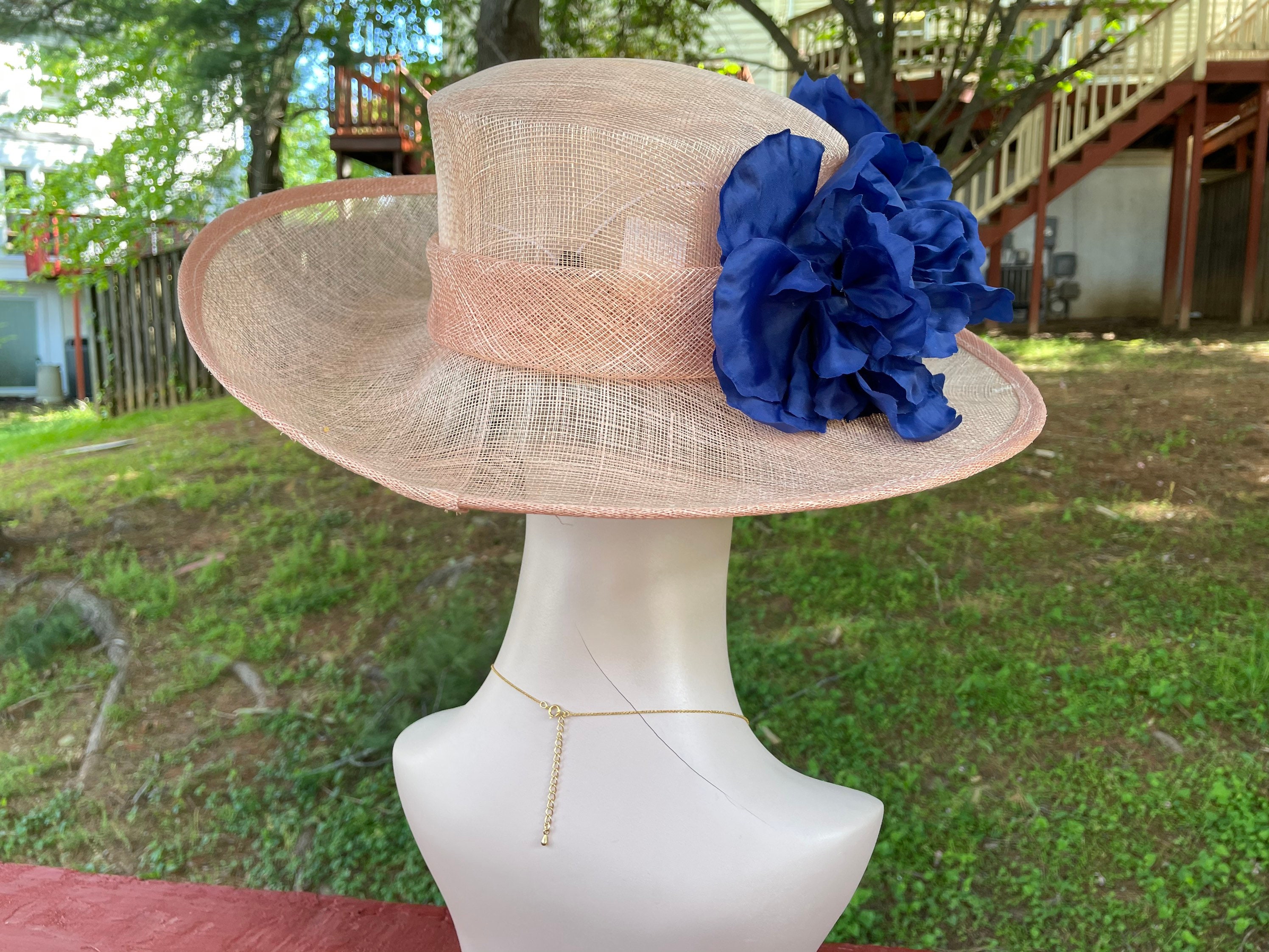 Large Wide Brimmed Sinamay Hat Swirl Detail With Satin Flowers