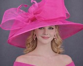 Fuchsia Sinamay Organza Wide Brim Kentucky Derby Hat, Ascot  display picture 1