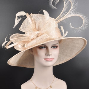 Champagne Wide Brim Sinamay Hat, Kentucky Derby Hat, Church hat, Tea Party Hat, Custom hat, Formal Hat, Fashion Hat