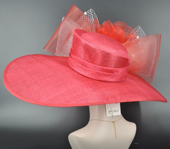 Red Derby Hat: Wide Brim Feathered Church Hat - Etsy display picture 1