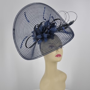 Cute Jumbo Navy Blue Royal Ascot Horse Race Oaks day hat  Fascinator Kentucky Derby Hat Church Tea wedding Party Hat